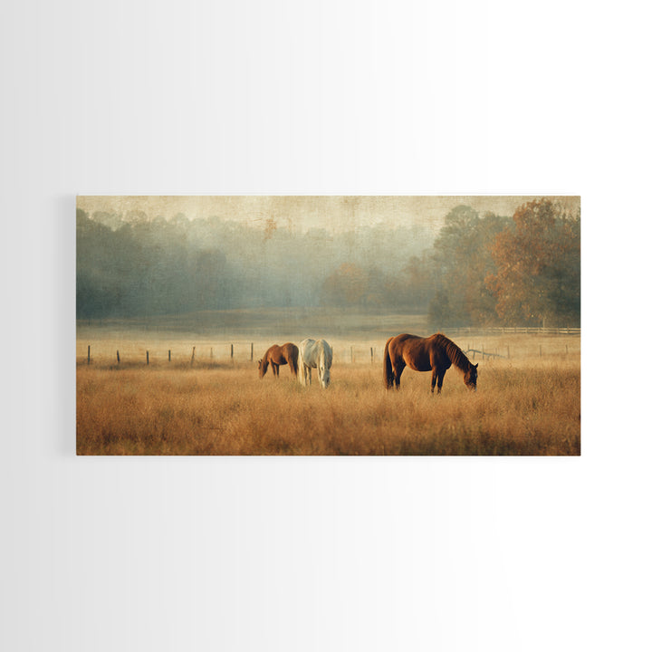 Rolling Pasture with Grazing Horses at Sunrise Canvas Print, Country Art, Large Wall Art, Farmhouse Decor, Fine Art, Country, COU-2x1-93