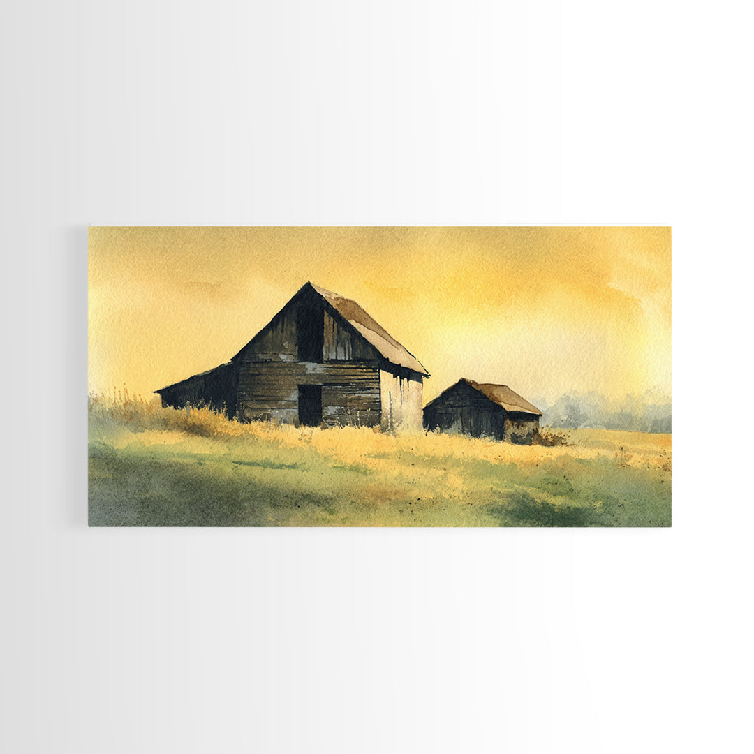 Rustic Barn Silhouette Framed Canvas Print, Country Art, Landscape Wall Art, Farmhouse Decor, Fine Art, Country, COU-2x1-95