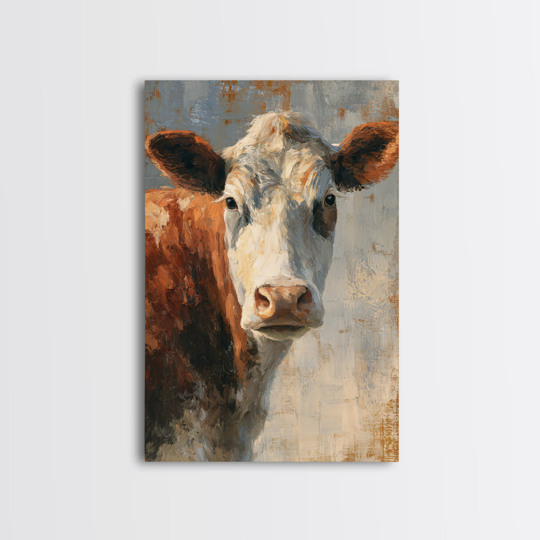 Cow Portrait with Gentle Farmhouse Personality Framed Canvas Print, Country Art, Minimalist Decor, Farmhouse Decor, Country, COU-2x3-12