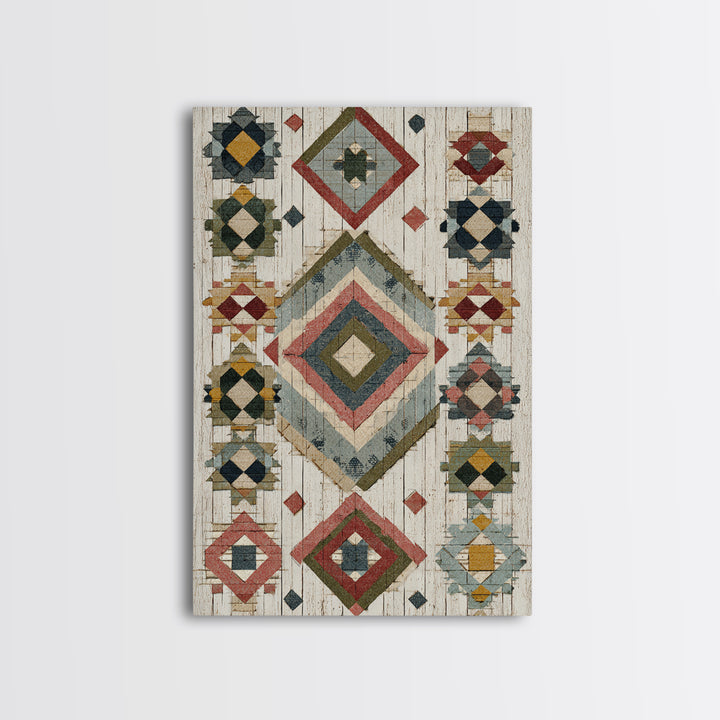 Quilt Geometric Folk Pattern Framed Canvas Print, Country Art, Farmhouse Decor, Abstract Art, Country, Watercolor Painting, COU-2x3-20