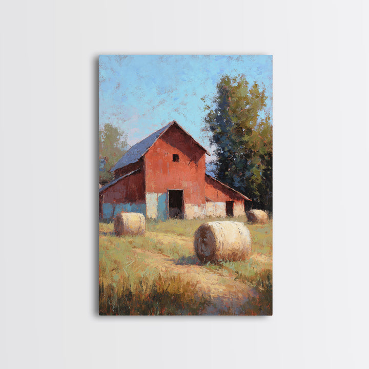 Hay Bales in Late Afternoon Sun Framed Canvas Print, Country Art, Printable Art, Farmhouse Decor, Country, French Country, COU-2x3-28
