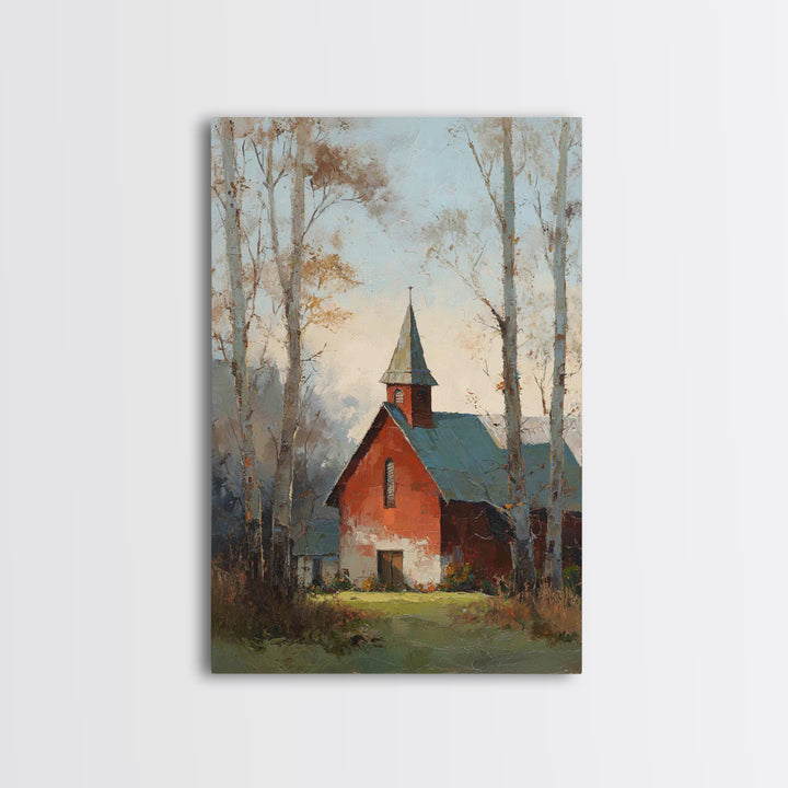 Country Church Steeple Beyond Trees Framed Canvas Print, Country Art, Gallery Wall Art, Farmhouse Decor, Fine Art, Country, COU-2x3-3