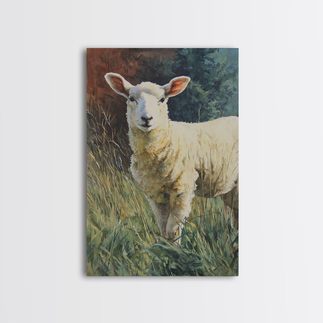 Watercolor Sheep in a Green Pasture Canvas Print, Country Art, Fine Art Print, Farmhouse Decor, Country, Digital Prints, COU-2x3-31