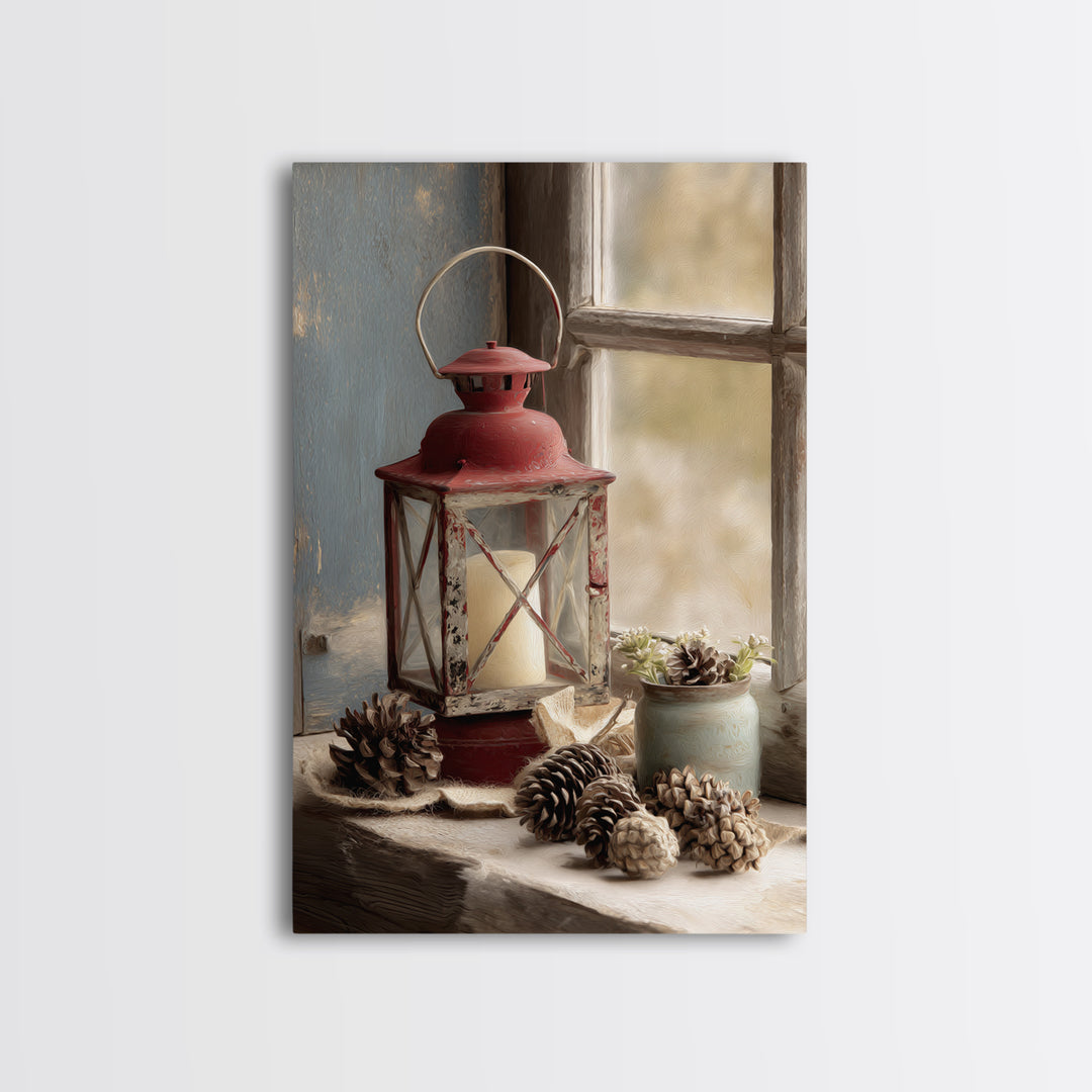 Old Lantern and Pinecones Still Life Canvas Print, Country Art, French Country, Farmhouse Decor, Country, Luxury Decor, COU-2x3-32