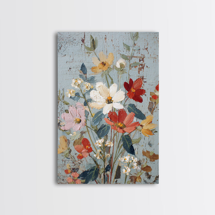 Wildflower Meadow Beside an Old Fence Framed Canvas Print, Country Art, Farmhouse Decor, Watercolor Art, Country, COU-2x3-34