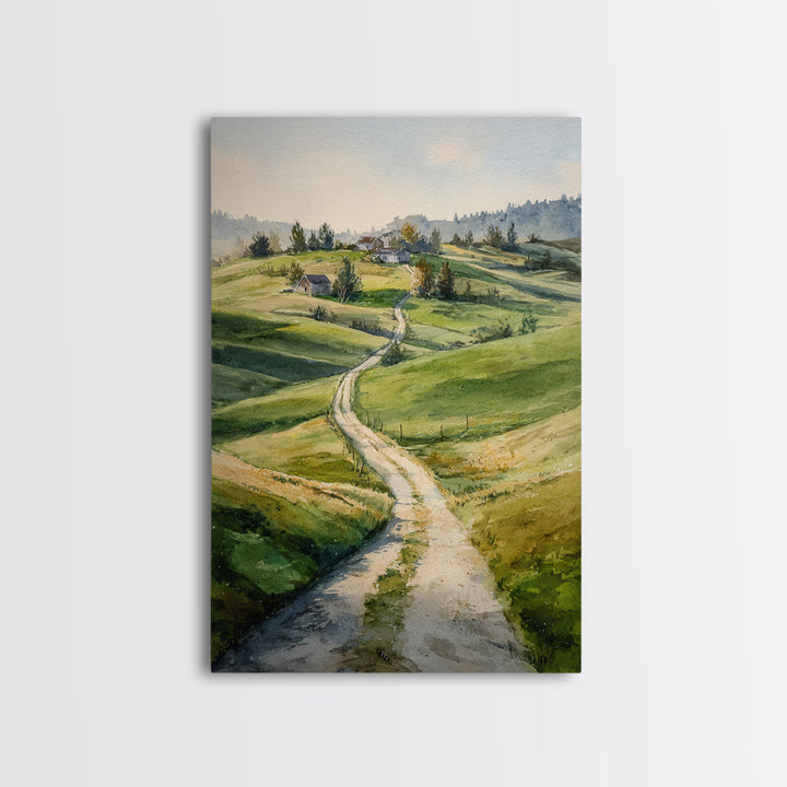 Country Road Disappearing into Green Hills Canvas Print, Country Art, Minimalist Decor, Farmhouse Decor, Fine Art, Country, COU-2x3-39