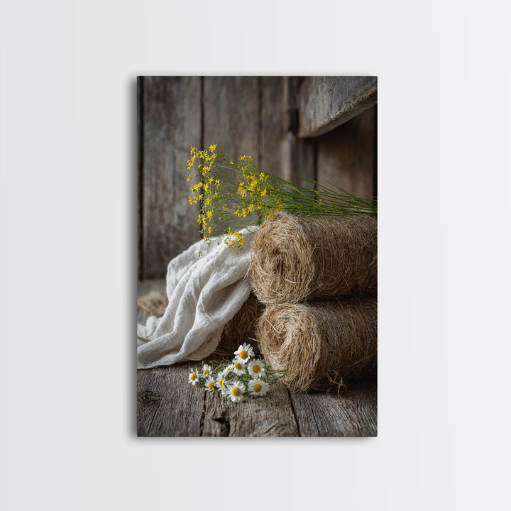 Hay Bales in Late Afternoon Sun Framed Canvas Print, Country Art, Fine Art Print, Farmhouse Decor, Fine Art, Country, COU-2x3-4