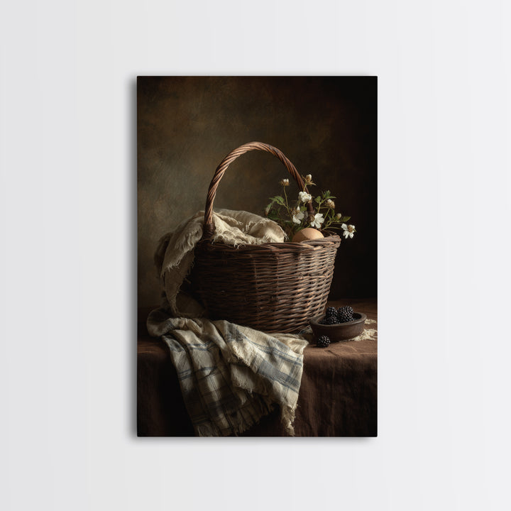 Blackberry Basket with Linen Cloth Canvas Print, Country Art, Home Decor, Farmhouse Decor, Abstract Art, Country, Printable Art, COU-2x3-5