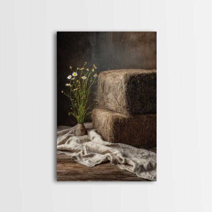 Hay Bales in Late Afternoon Sun Framed Canvas Print, Country Art, Boho Decor, Farmhouse Decor, Fine Art, Country, Art Prints, COU-2x3-52