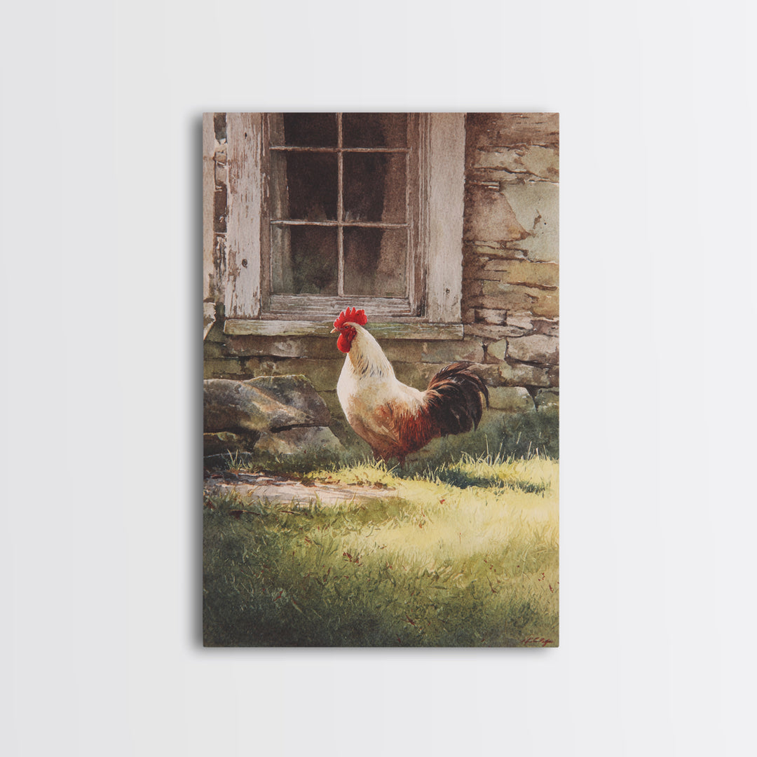 Rooster in Bold Folk Art Color Canvas Print, Country Art, Oil Painting, Farmhouse Decor, Fine Art, Country, Digital Art Prints, COU-2x3-61