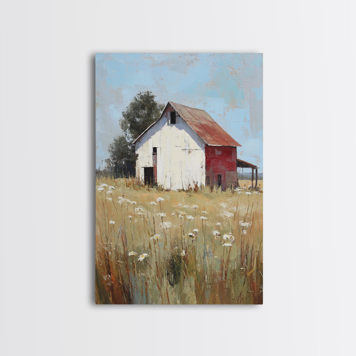 White Farmhouse Surrounded by Tall Grass Canvas Print, Country Art, Home Decor, Farmhouse Decor, Oil Painting, Country, COU-2x3-66
