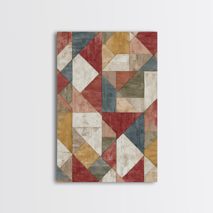Quilt Geometric Folk Pattern Framed Canvas Print, Country Art, Original Painting, Farmhouse Decor, Fine Art, Country, COU-2x3-68