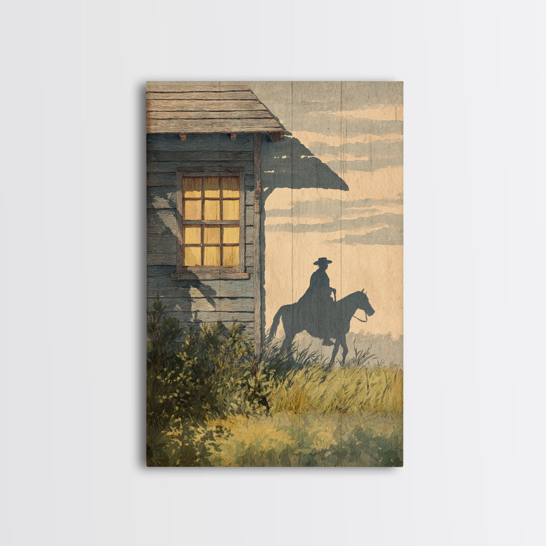 Horse and Rider Silhouette at Dusk Framed Canvas Print, Country Art, Large Wall Art, Farmhouse Decor, Fine Art, Country, COU-2x3-73