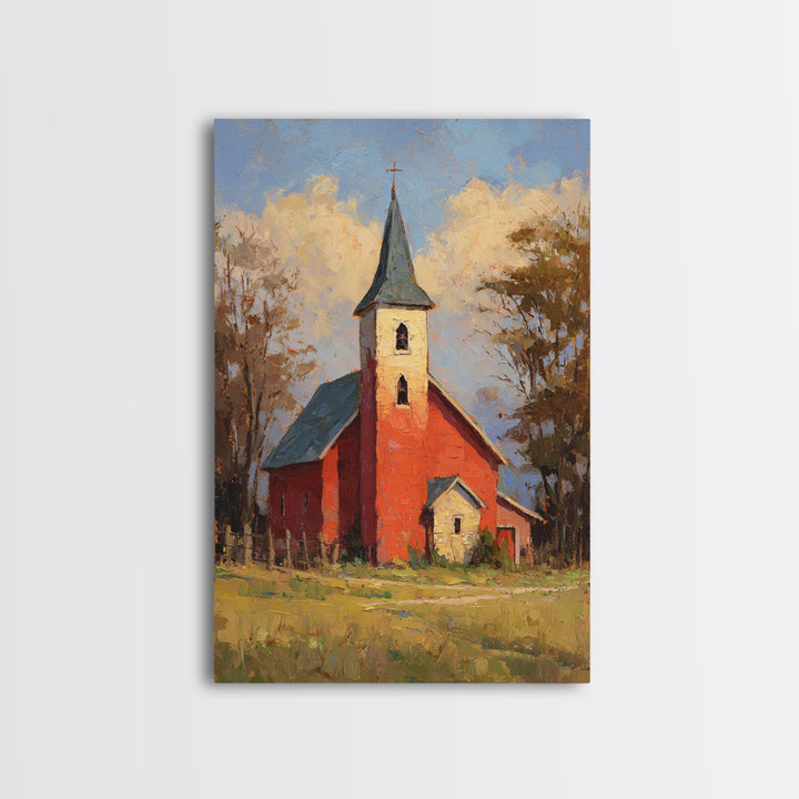 Country Church Steeple Beyond Trees Framed Canvas Print, Country Art, Printable Wall Art, Farmhouse Decor, Fine Art, Country, COU-2x3-75