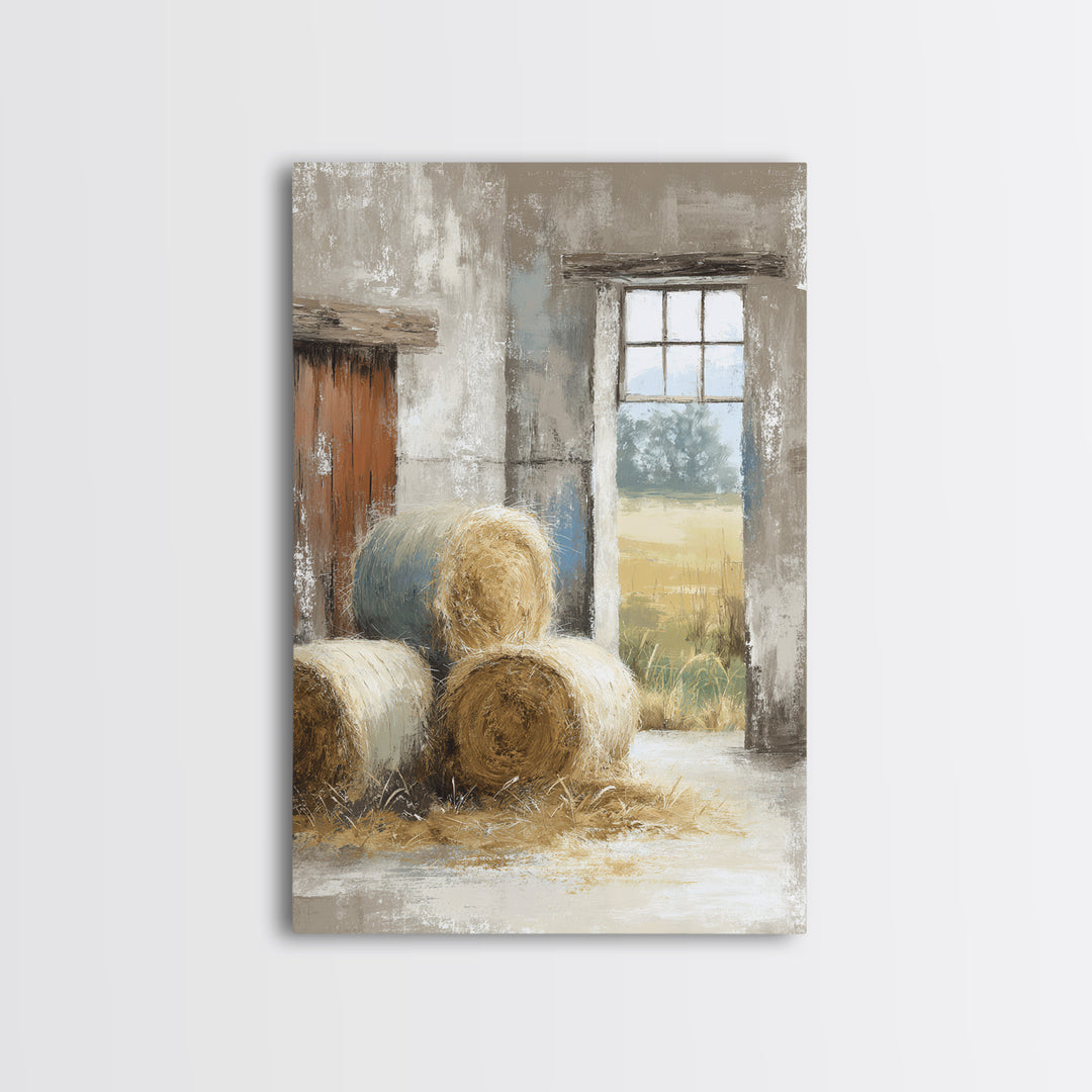 Hay Bales in Late Afternoon Sun Framed Canvas Print, Country Art, Farmhouse Decor, Fine Art, Country, Gallery Wall Art, COU-2x3-76