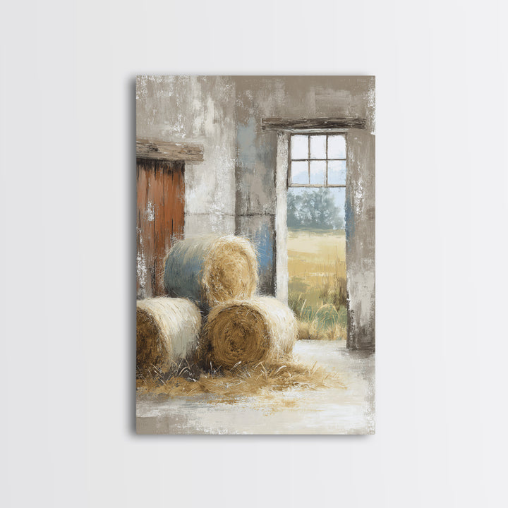 Hay Bales in Late Afternoon Sun Framed Canvas Print, Country Art, Farmhouse Decor, Fine Art, Country, Gallery Wall Art, COU-2x3-76