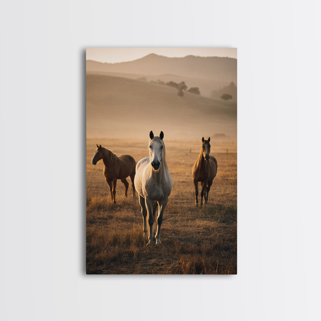 Rolling Pasture with Grazing Horses at Sunrise Canvas Print, Country Art, Printable Art, Farmhouse Decor, Oil Painting, Country, COU-2x3-81