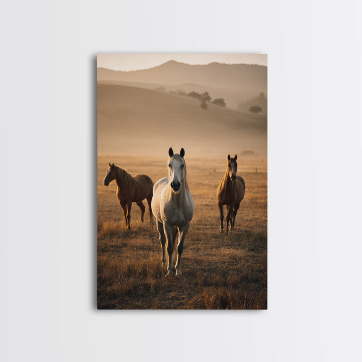 Rolling Pasture with Grazing Horses at Sunrise Canvas Print, Country Art, Printable Art, Farmhouse Decor, Oil Painting, Country, COU-2x3-81