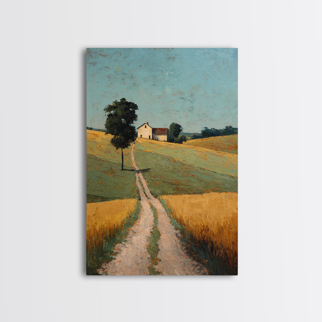 Country Road Disappearing into Green Hills Framed Canvas Print, Country Art, Farmhouse Decor, Country, Gallery Wall Art, COU-2x3-87