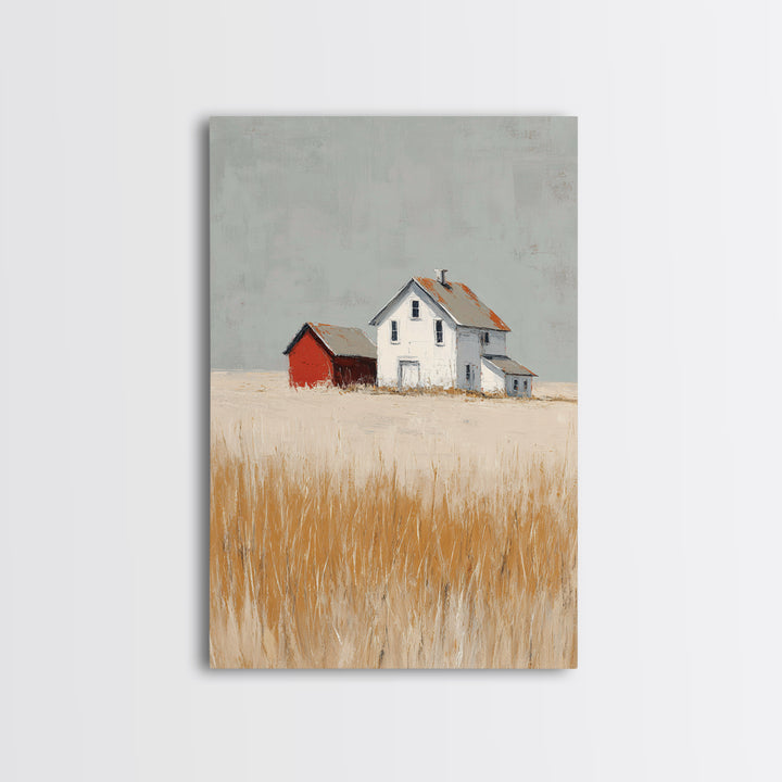 White Farmhouse Surrounded by Tall Grass Framed Canvas Print, Country Art, Printable Wall Art, Farmhouse Decor, Country, COU-2x3-90