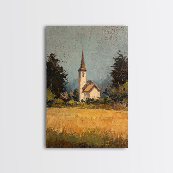 Country Church Steeple Beyond Trees Canvas Print, Country Art, Digital Print, Farmhouse Decor, Country, French Country Decor, COU-2x3-99