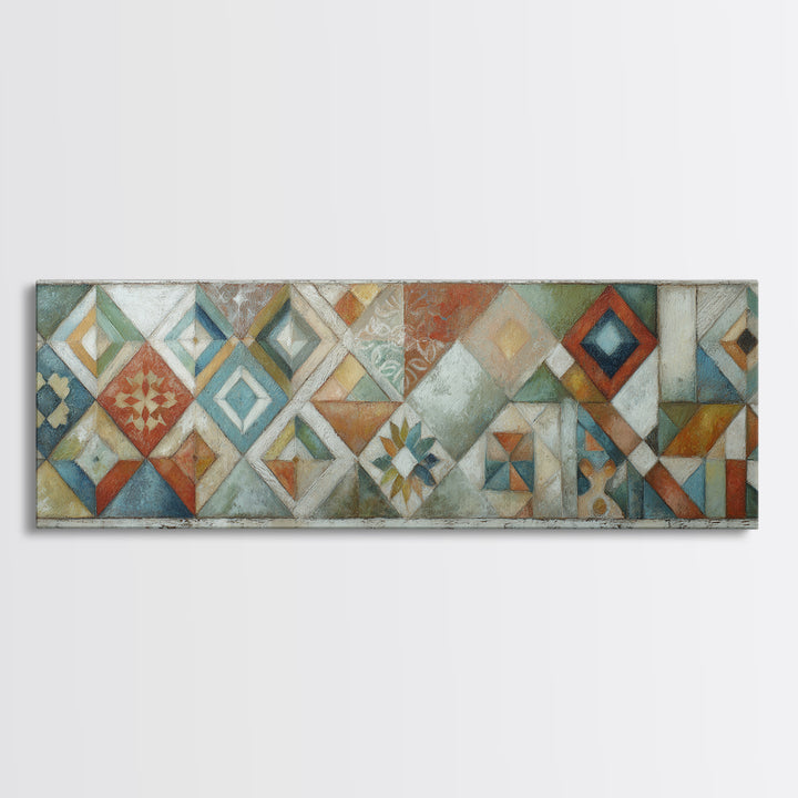 Quilt Geometric Folk Pattern Canvas Print, Country Art, Neutral Decor, Farmhouse Decor, Fine Art, Country, Home Decor, COU-3x1-100