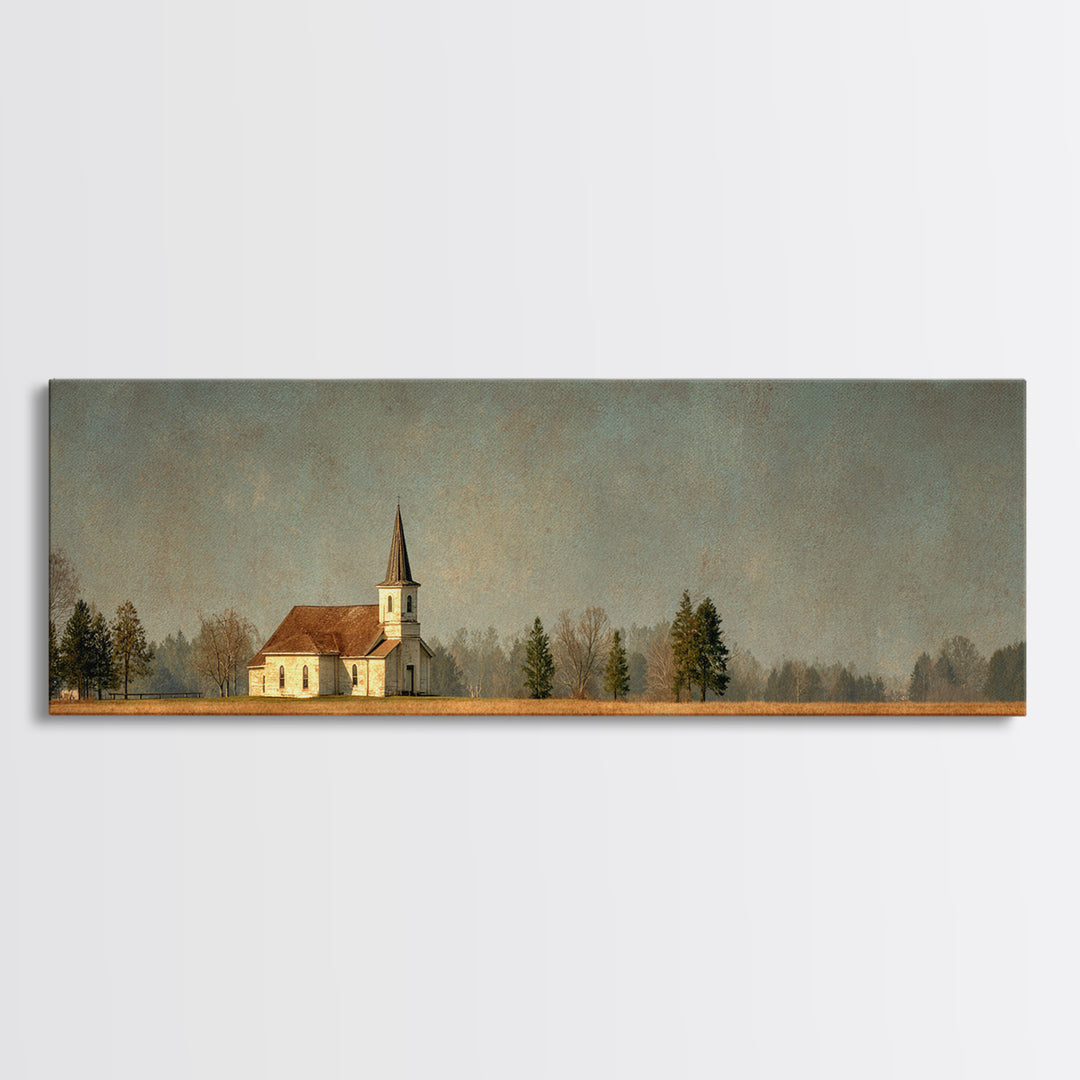 Country Church Steeple Beyond Trees Canvas Print, Country Art, Farmhouse Wall Art, Farmhouse Decor, Watercolor Art, Country, COU-3x1-11