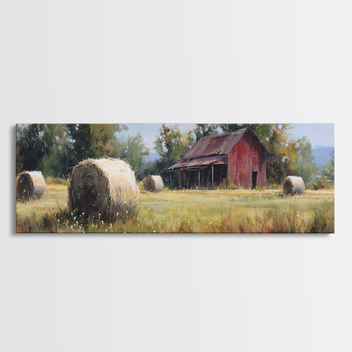 Hay Bales in Late Afternoon Sun Framed Canvas Print, Country Art, Eclectic Wall Art, Farmhouse Decor, Fine Art, Country, COU-3x1-12