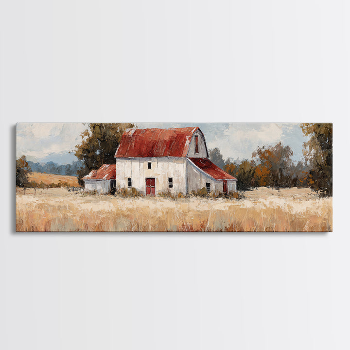 White Farmhouse Surrounded by Tall Grass Framed Canvas Print, Country Art, Art Prints, Farmhouse Decor, Fine Art, Country, COU-3x1-2