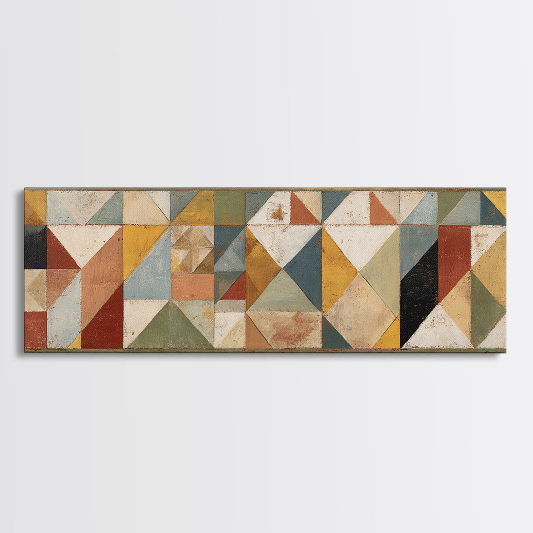 Quilt Geometric Folk Pattern Framed Canvas Print, Country Art, Gallery Wall Art, Farmhouse Decor, Abstract Art, Country, COU-3x1-28
