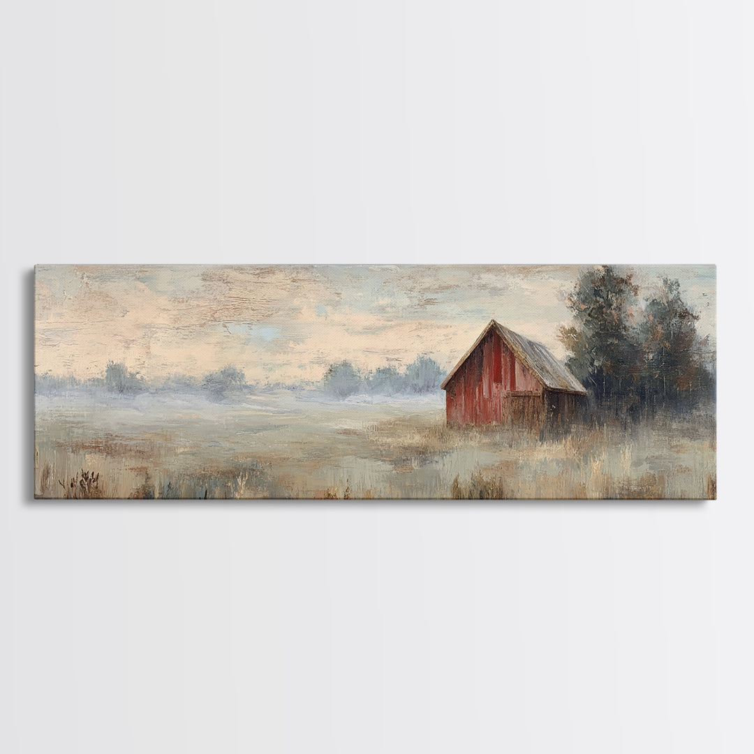 Deer Crossing a Misty Morning Field Canvas Print, Country Art, Gallery Decor, Farmhouse Decor, Fine Art, Country, COU-3x1-3