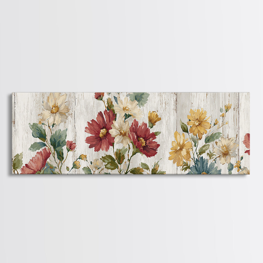 Weathered Boots with Wildflowers Tucked Inside Framed Canvas Print, Country Art, Landscape Wall Art, Farmhouse Decor, Country, COU-3x1-32