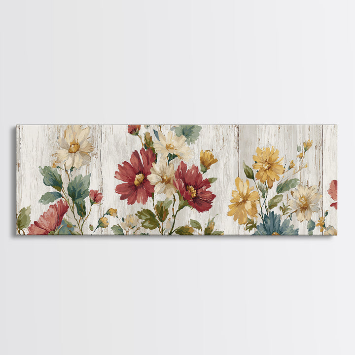 Weathered Boots with Wildflowers Tucked Inside Framed Canvas Print, Country Art, Landscape Wall Art, Farmhouse Decor, Country, COU-3x1-32