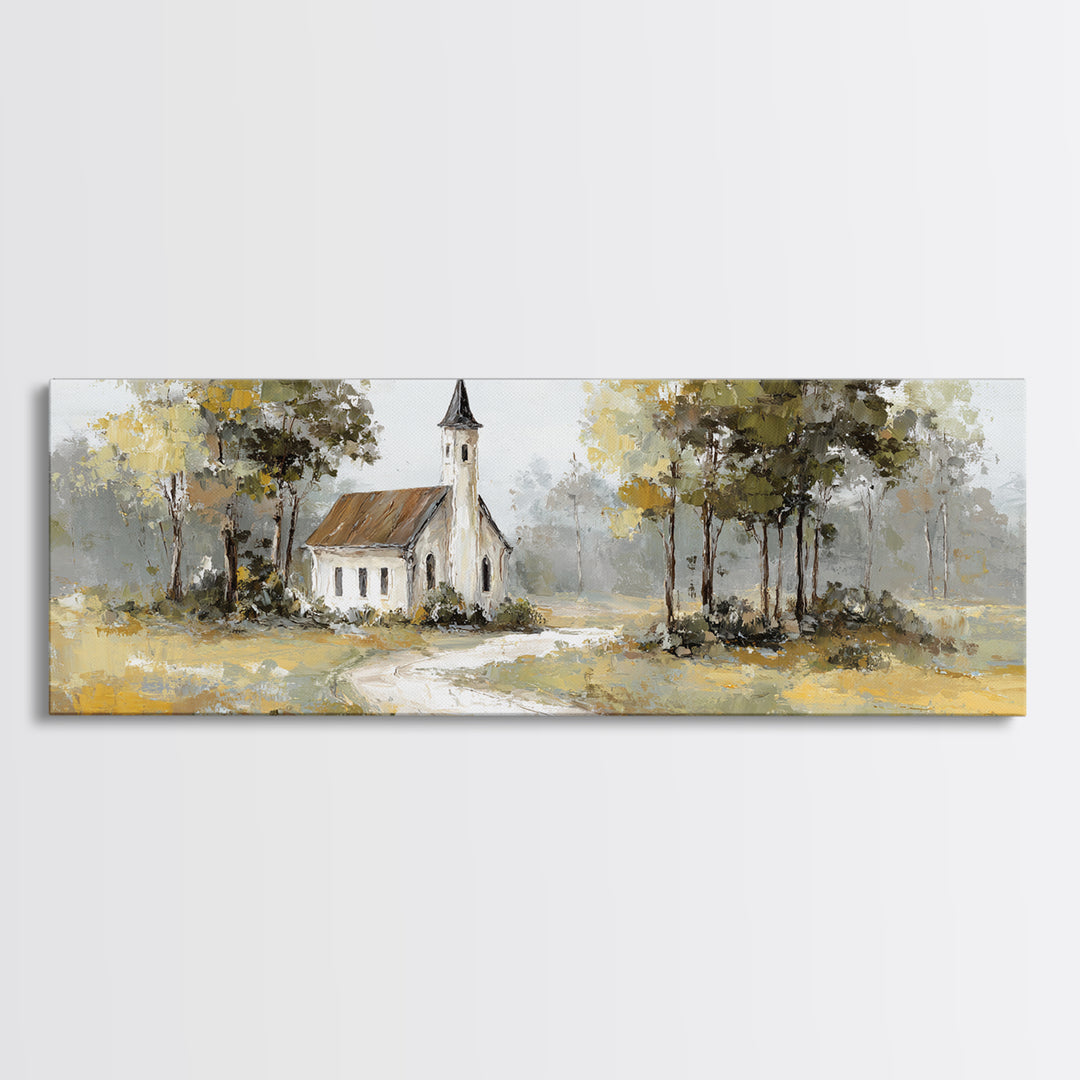 Country Church Steeple Beyond Trees Canvas Print, Country Art, Luxury Decor, Farmhouse Decor, Fine Art, Country, COU-3x1-35