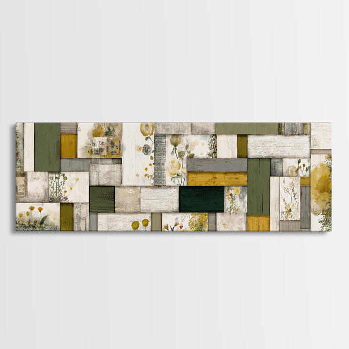 Quilt Geometric Folk Pattern Canvas Print, Country Art, Floral Wall Art, Farmhouse Decor, Abstract Art, Country, Fine Art Print, COU-3x1-4