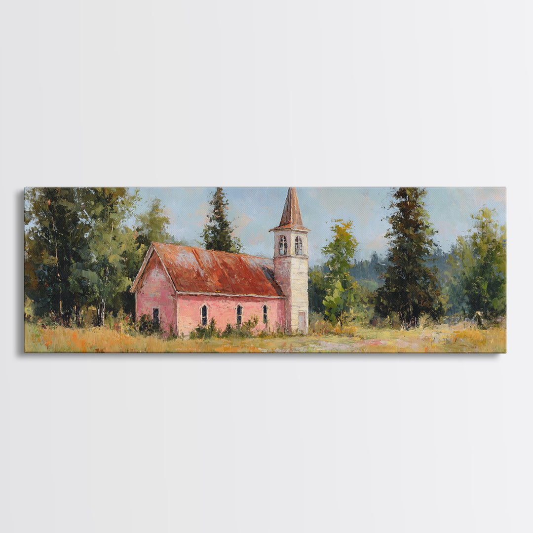 Country Church Steeple Beyond Trees Framed Canvas Print, Country Art, Wall Art, Farmhouse Decor, Fine Art, Country, COU-3x1-59