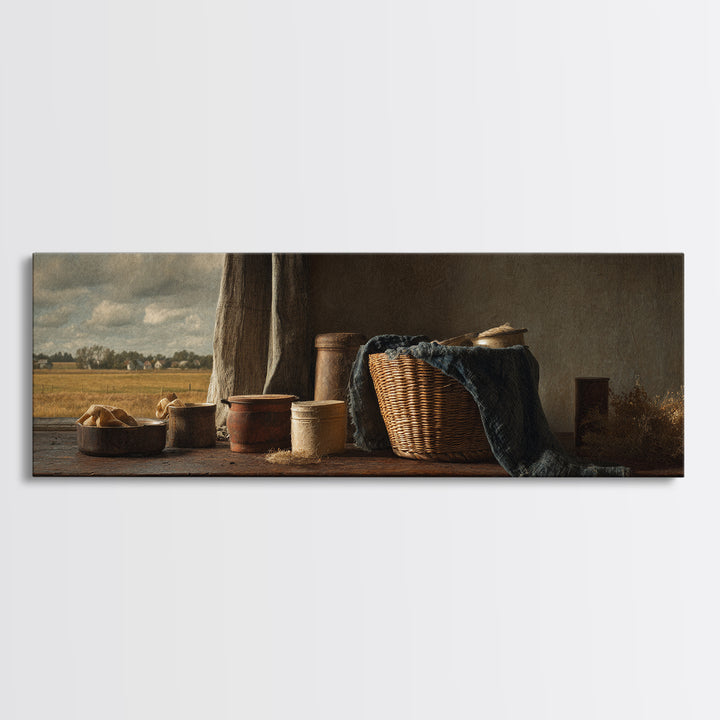 Blackberry Basket with Linen Cloth Canvas Print, Country Art, Floral Wall Art, Farmhouse Decor, Abstract Art, Country, COU-3x1-61