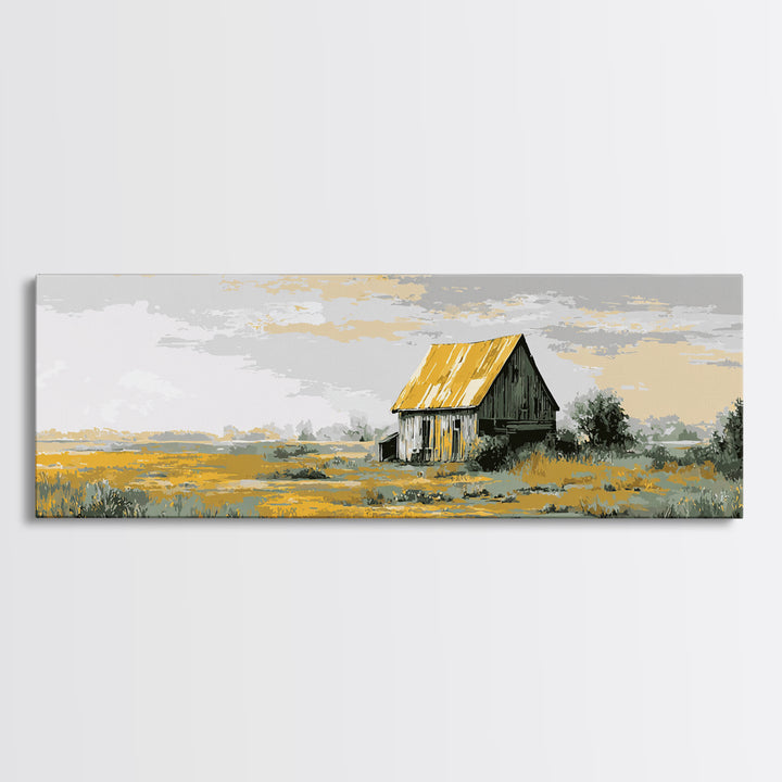 Rustic Barn Silhouette Framed Canvas Print, Country Art, Farmhouse Decor, Abstract Art, Country, Farmhouse Wall Decor, COU-3x1-67