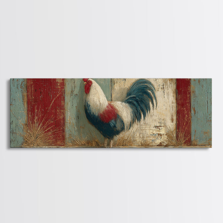 Rooster in Bold Folk Art Color Framed Canvas Print, Country Art, Eclectic Wall Art, Farmhouse Decor, Fine Art, Country, COU-3x1-69