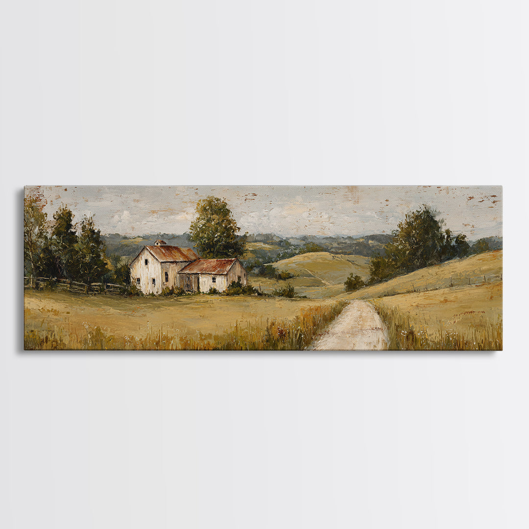 Country Road Disappearing into Green Hills Canvas Print, Country Art, Oil Painting, Farmhouse Decor, Fine Art, Country, COU-3x1-71