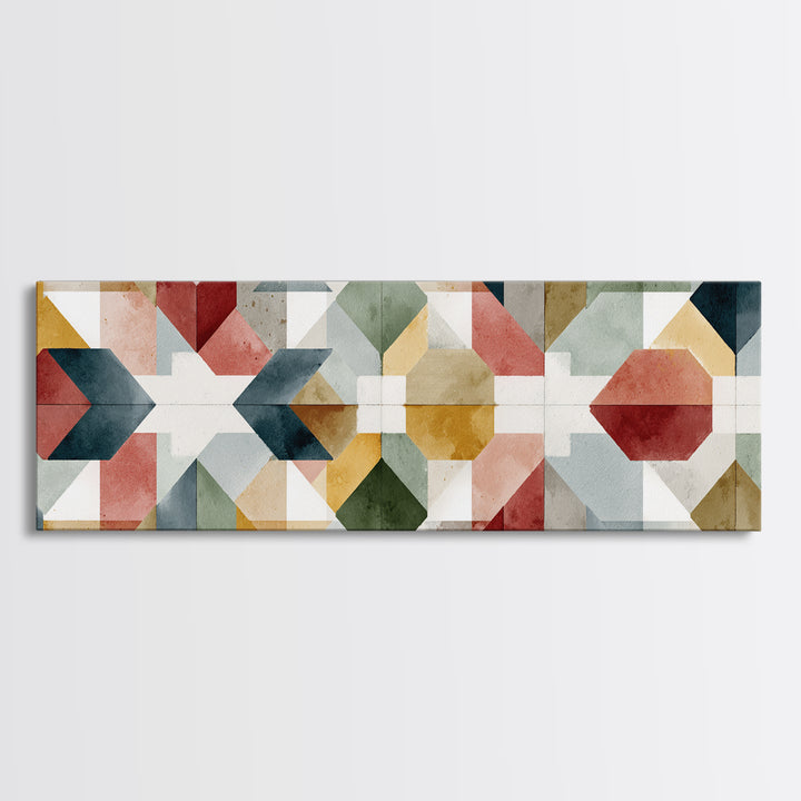 Quilt Geometric Folk Pattern Canvas Print, Country Art, Home Decor, Farmhouse Decor, Fine Art, Country, Printable Art, COU-3x1-76