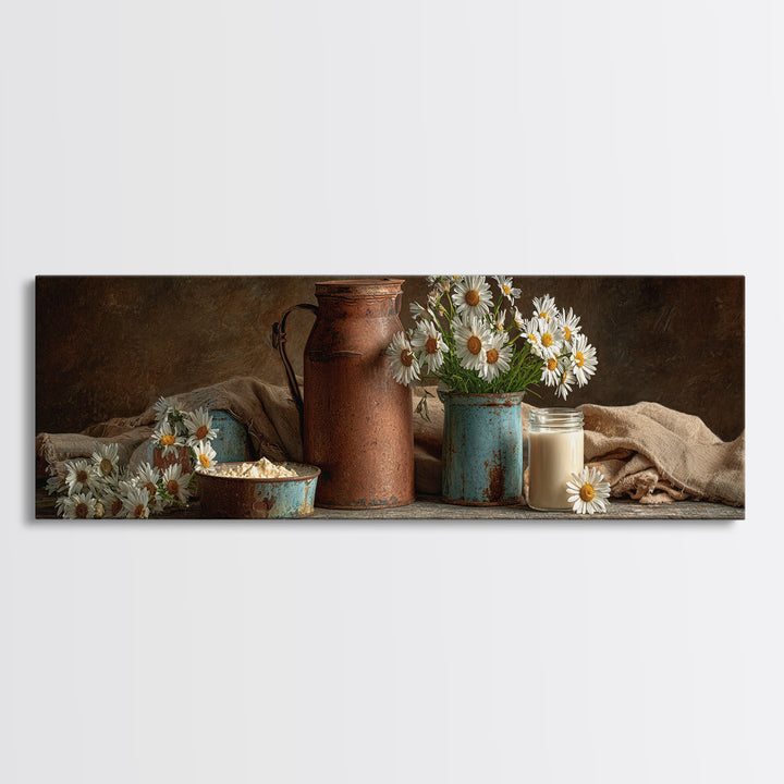 Milk Can and Daisies Rustic Still Life Framed Canvas Print, Country Art, Farmhouse Wall Decor, Farmhouse Decor, Country, COU-3x1-77