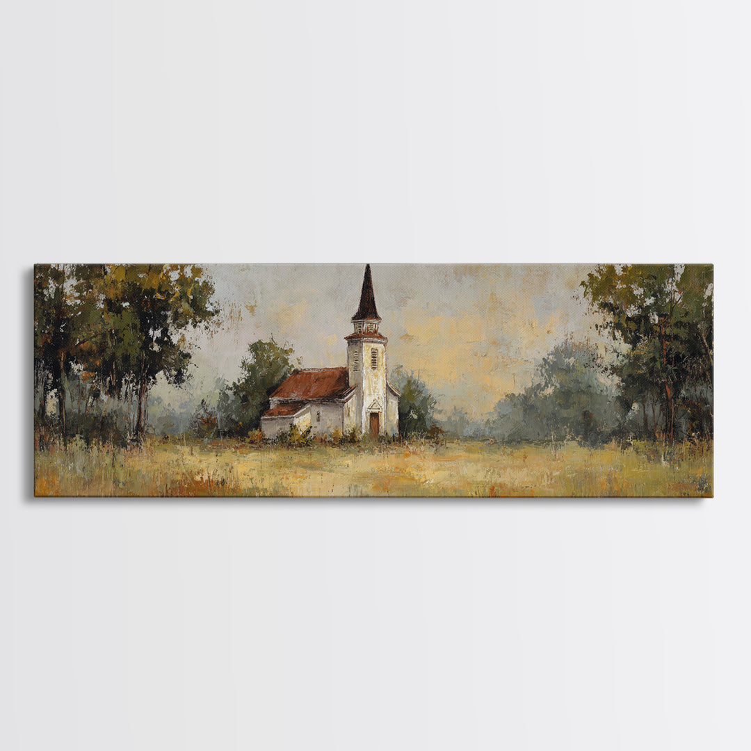 Country Church Steeple Beyond Trees Canvas Print, Country Art, Art Print, Farmhouse Decor, Country, Watercolor Painting, COU-3x1-83