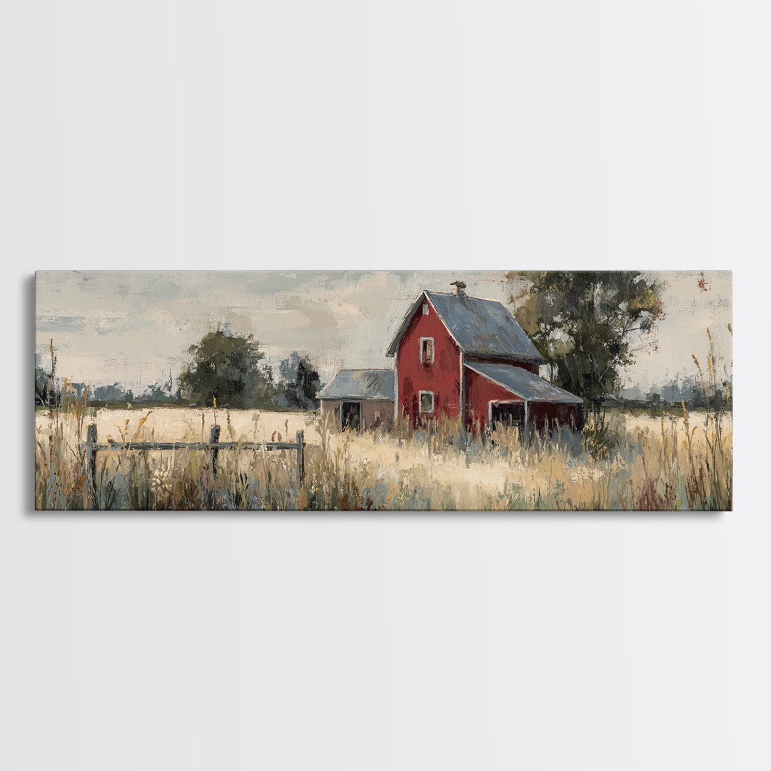 Wildflower Meadow Beside an Old Fence Framed Canvas Print, Country Art, Farmhouse Wall Decor, Farmhouse Decor, Country, COU-3x1-90