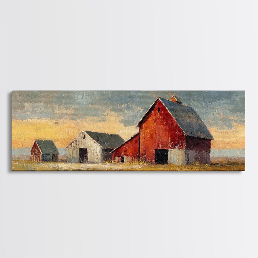 Rustic Barn Silhouette Canvas Print, Country Art, Room Decor, Farmhouse Decor, Fine Art, Country, Oil Painting, COU-3x1-91