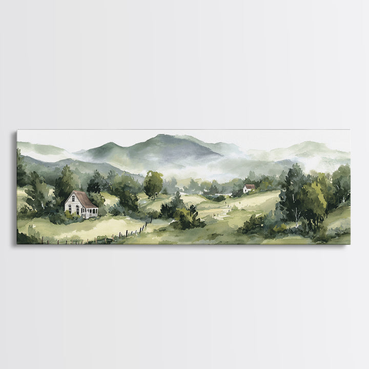 Country Road Disappearing into Green Hills Canvas Print, Country Art, Textured Painting, Farmhouse Decor, Oil Painting, Country, COU-3x1-95