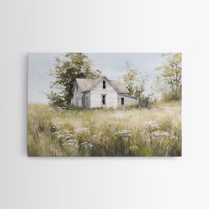 White Farmhouse Surrounded by Tall Grass Framed Canvas Print, Country Art, Printable Wall Art, Farmhouse Decor, Country, COU-3x2-14