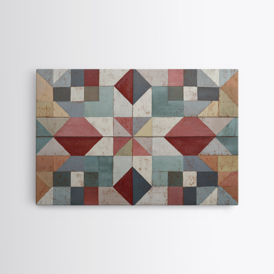 Quilt Geometric Folk Pattern Canvas Print, Country Art, Printable Art, Farmhouse Decor, Abstract Art, Country, French Country, COU-3x2-16