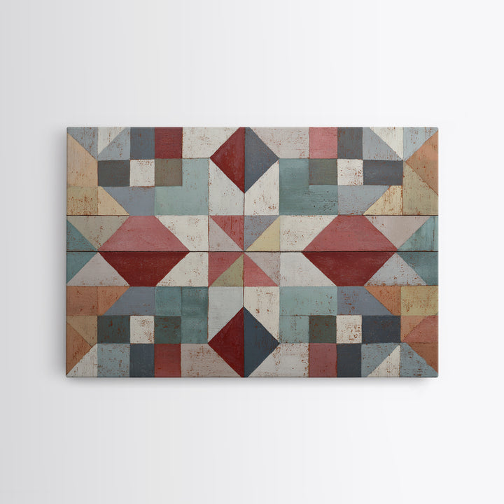 Quilt Geometric Folk Pattern Canvas Print, Country Art, Printable Art, Farmhouse Decor, Abstract Art, Country, French Country, COU-3x2-16