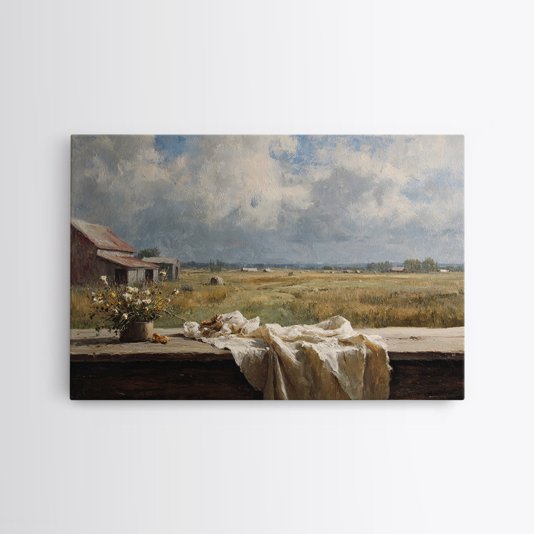 Cornfield under Dramatic Summer Clouds Canvas Print, Country Art, Oil Painting, Farmhouse Decor, Country, Digital Art Prints, COU-3x2-22